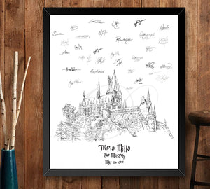Harry Potter Inspired Hogwarts Castle and Owl Alternative Wedding Guest Book Print, Guest Book, Wedding, Bridal Shower, Fairytale, Bar Mitzvah, Bat Mitzvah, Sweet 16, Birthday Party