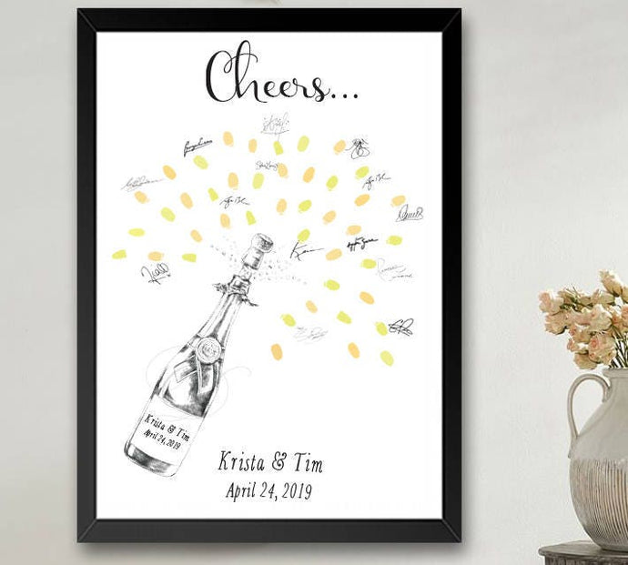 Champagne Bottle Thumbprint Guestbook Print, Fingerprint Guest Book, Wedding, Bridal Shower, Family Reunion, Alternative (8 x 10- 24 x 36)