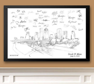 Houston Skyline Guestbook Print, Guest Book, Bridal Shower, Texas, Wedding, Custom, Alternative Guest Book, Sign-In Book  (8 x 10 - 24 x 36)