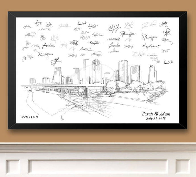 Houston Skyline Guestbook Print, Guest Book, Bridal Shower, Texas, Wedding, Custom, Alternative Guest Book, Sign-In Book  (8 x 10 - 24 x 36)