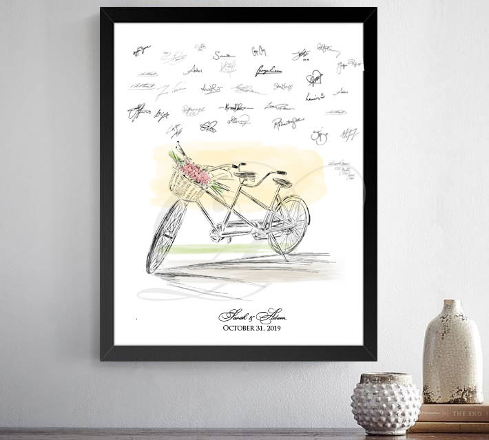 Bicycle Built for 2 Guestbook Print, Guest Book, Bridal Shower,f Wedding, Alternative GuestBook, Sign-in, Bike for Two  (8 x 10 - 24 x 36)