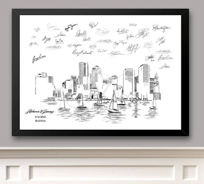 Guest Book Alternative Boston Skyline, Guestbook Idea, Guest Book, Bridal Shower, Wedding Sign-in, Custom Guestbook, Alternative Guest Book