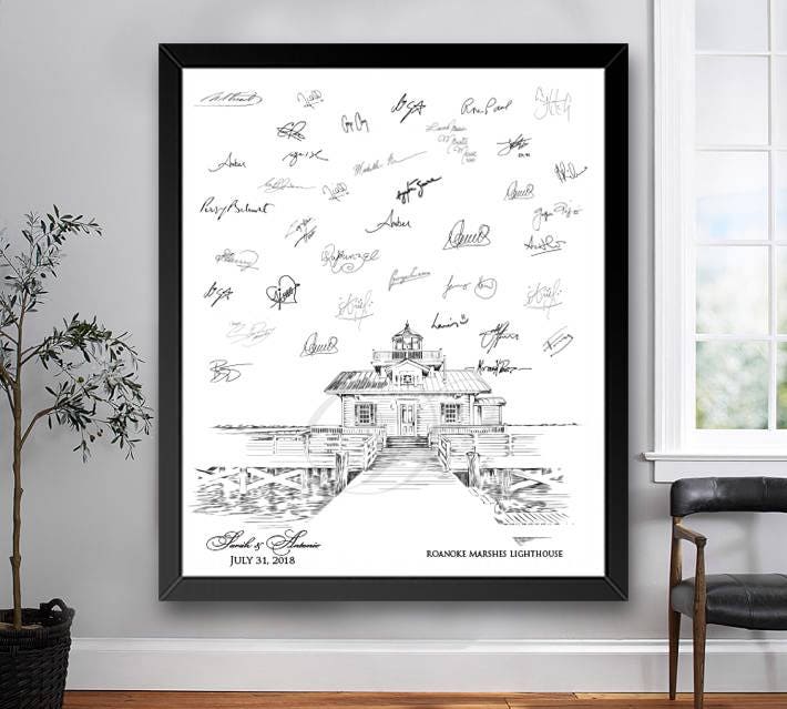 Roanoke Marshes Lighthouse Guestbook Print, Guest Book, Bridal Shower, North Carolina Wedding, Alternative Sign-in (8 x 10 - 24 x 36)