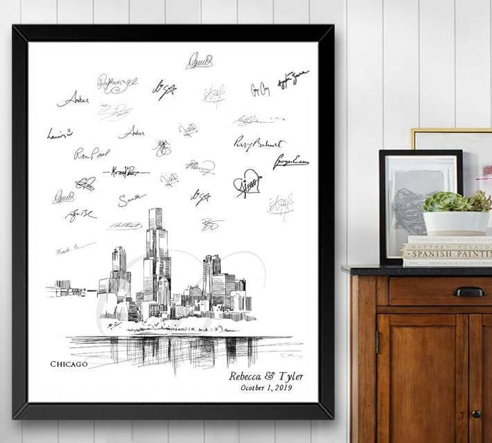 Chicago Skyline Guestbook Print, Beach, Guest Book, NYC, Bridal Shower, Wedding, Custom, Alternative, Baby Shower, Family Reunion, FREE PEN!