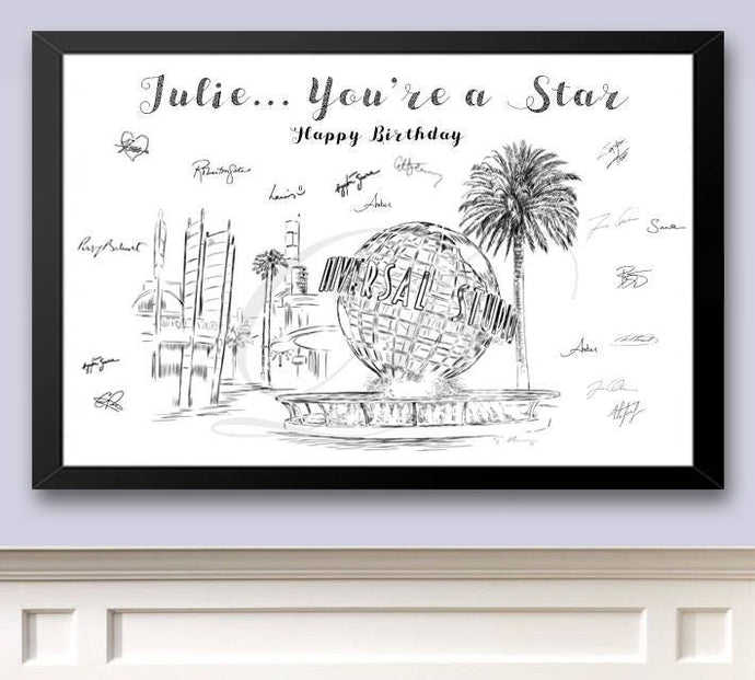 Universal Studios Birthday Party Guestbook Print, Guest Book, Bridal Shower, Birthday, Custom, Alternative, Hollywood (8 x 10 - 24 x 36)
