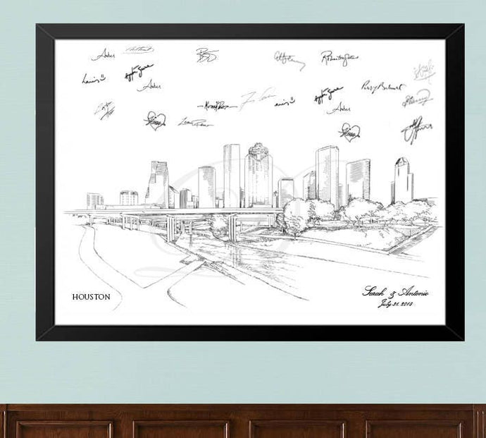 Houston Guestbook Print, Guest Book, Bridal Shower, Texas Wedding, Custom, Alternative, Baby Shower, Family Reunion  (8 x 10 - 24 x 36)