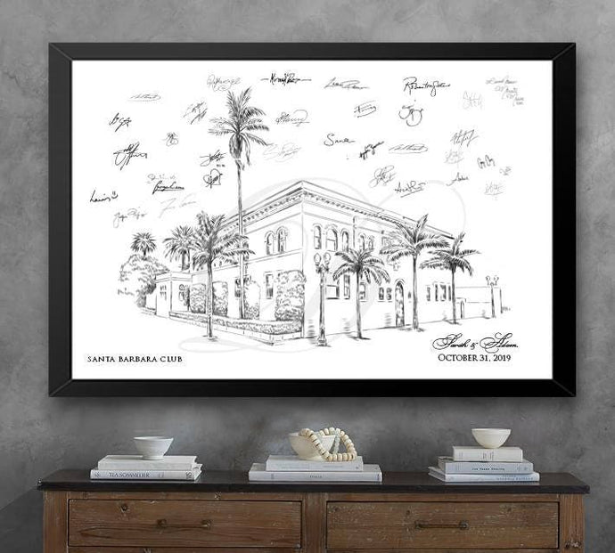Santa Barbara Club Guestbook Print, Guest Book, Bridal Shower, Wedding, Custom, Alternative, Baby Shower, Family Reunion  (8 x 10 - 24 x 36)
