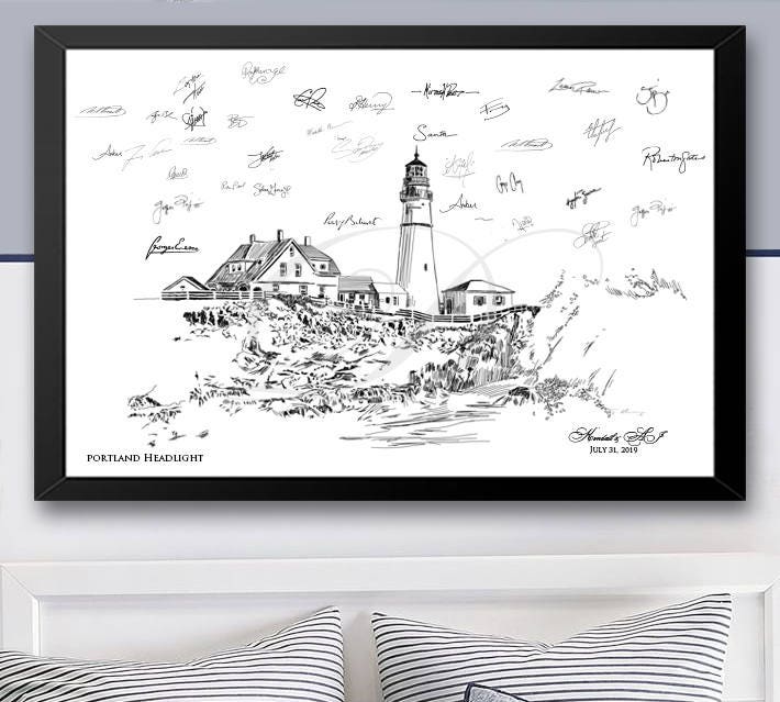Portland Head Lighthouse Guestbook Print, Guest Book, Bridal Shower, Maine, Wedding, Alternative GuestBook, Birthday, Sign-in FREE PEN