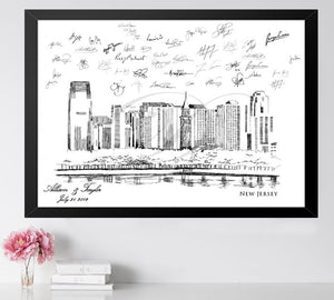 New Jersey Skyline Wedding Guest Book Alternative: Personalized NJ Guestbook Print