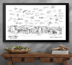 Salt Lake City Skyline Wedding Guest Book Alternative: Watercolor Print