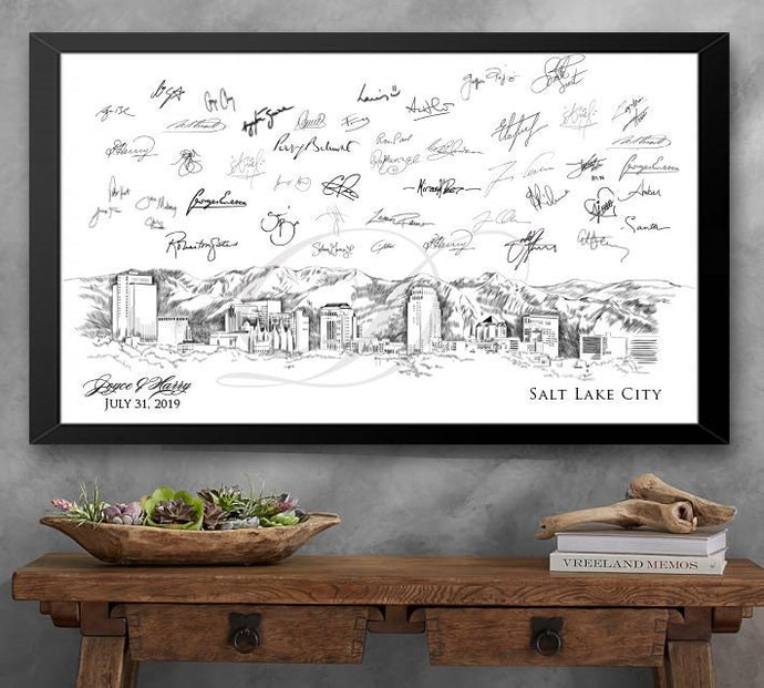 Salt Lake City Skyline Wedding Guest Book Alternative: Watercolor Print