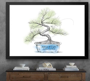 Watercolor Bonsai Tree Guest Book Alternative: Signature Print