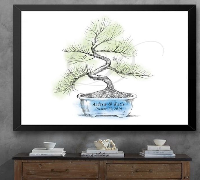 Watercolor Bonsai Tree Guest Book Alternative: Signature Print