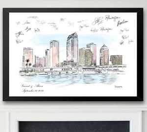 Tampa Watercolor Skyline Guestbook: Custom Wedding, Bridal, Baby Shower