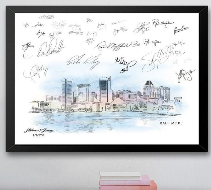 Baltimore Watercolor Skyline Guestbook Print: Maryland Wedding