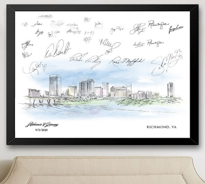 Richmond Watercolor Skyline Guestbook Print: Alternative Wedding Sign