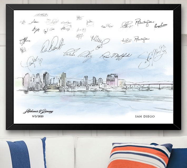San Diego Watercolor Skyline Guestbook Print: Custom Wedding Sign