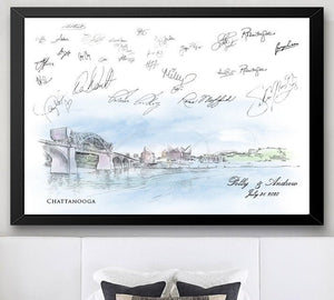 Chattanooga Watercolor Skyline Guestbook: Custom Wedding Sign In
