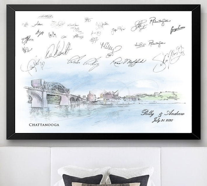Chattanooga Watercolor Skyline Guestbook: Custom Wedding Sign In