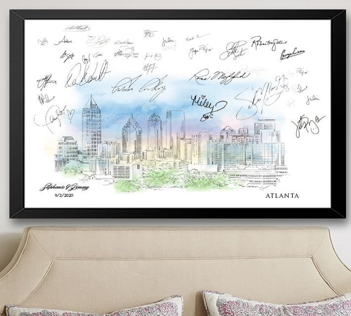 Atlanta Watercolor Skyline Guestbook Print: Georgia Wedding Sign-in