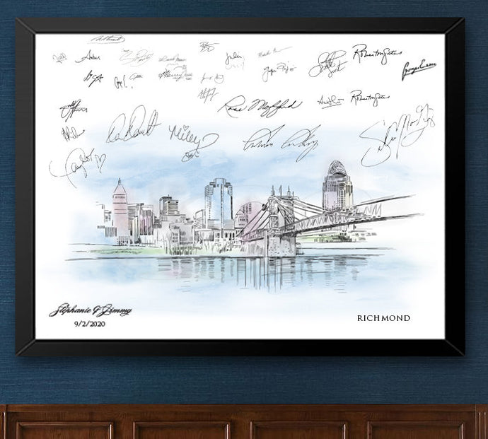 Cincinnati Watercolor Skyline Guestbook: Alternative Wedding Sign In