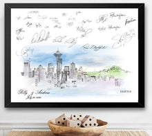 Seattle Watercolor Skyline Guestbook Print: Custom Wedding Sign