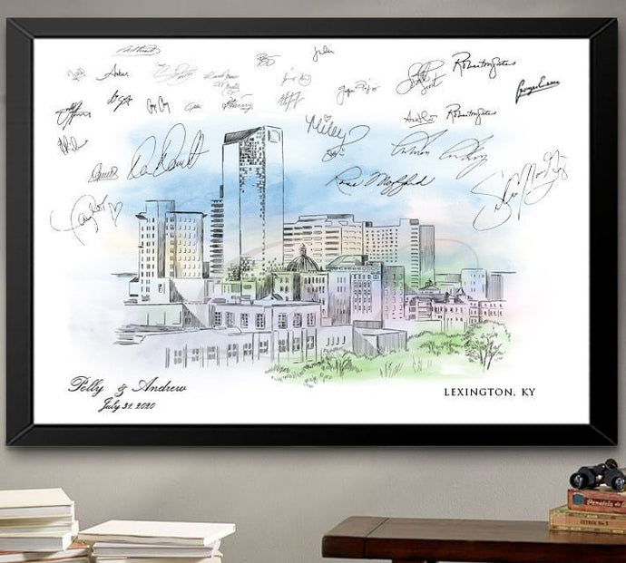 Lexington Watercolor Skyline Guestbook Print: Wedding Guest Sign In