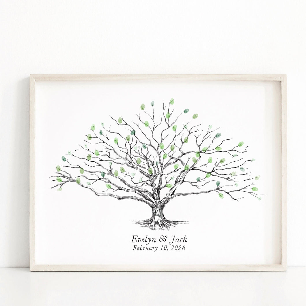 Wedding Guest Book Low Oak Fingerprint Tree with heart, Boho, Fingerprint Alternative Guestbook, Rustic Wedding,  Bridal Shower, Reunion