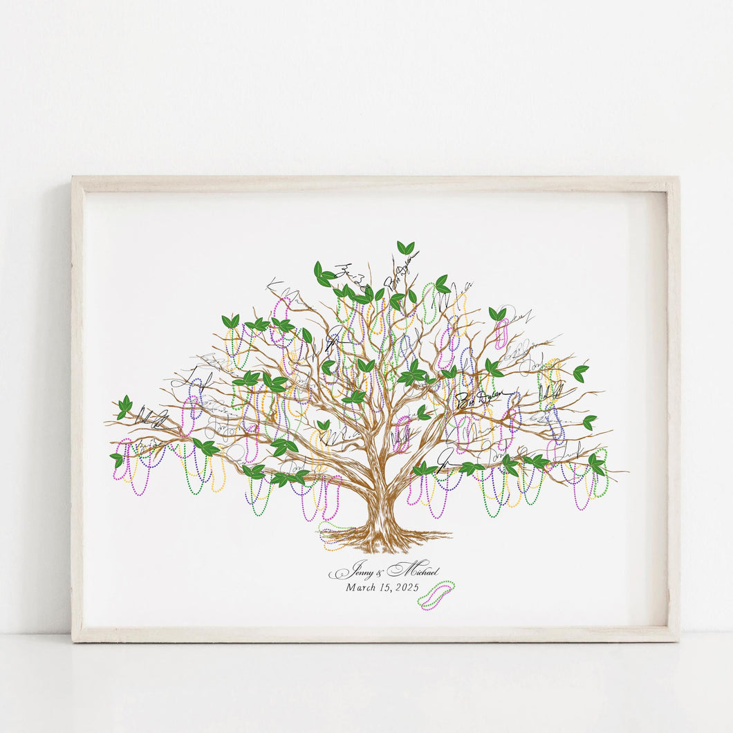 Mardi Gras Tree Guest Book Alternative: Signature Low Oak Print