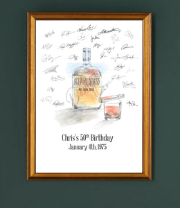 Bourbon Bottle Birthday Guest Book Print: Custom Alternative Guestbook