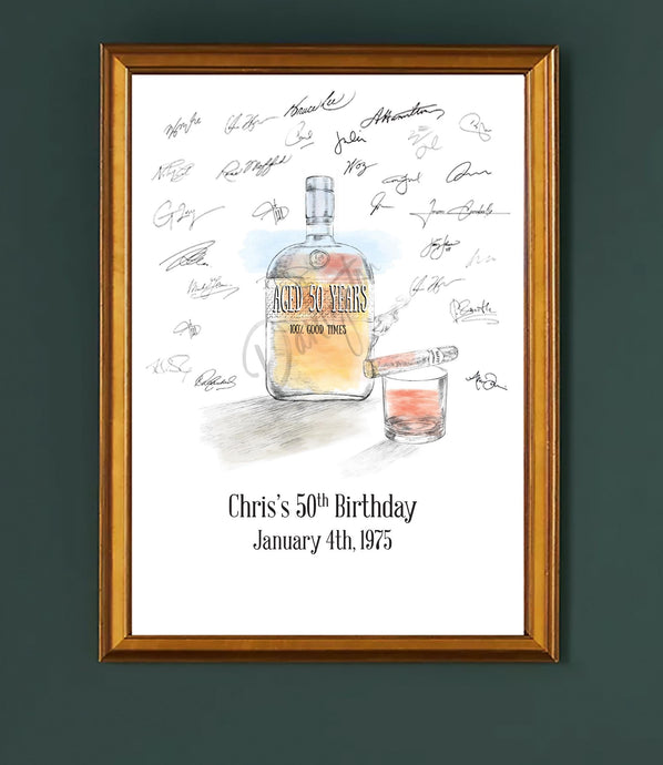 Bourbon Bottle Birthday Guest Book Print: Custom Alternative Guestbook