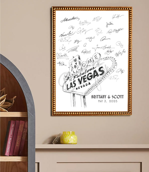 Las Vegas Sign Wedding Guest Book Alternative Print, Skyline, Vegas Wedding, Guestbook, Bridal Shower, Family Reunion, Birthday Party