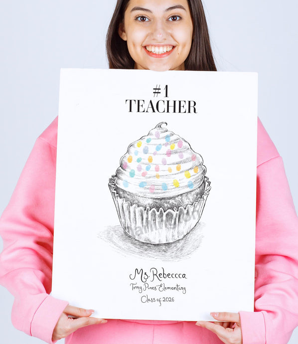 Number One Teacher Gift Fingerprint Cupcake, Thumbprints of Students, Class Gift, End of Year Gift, Fingerprint Gift for Teacher, Class Gift