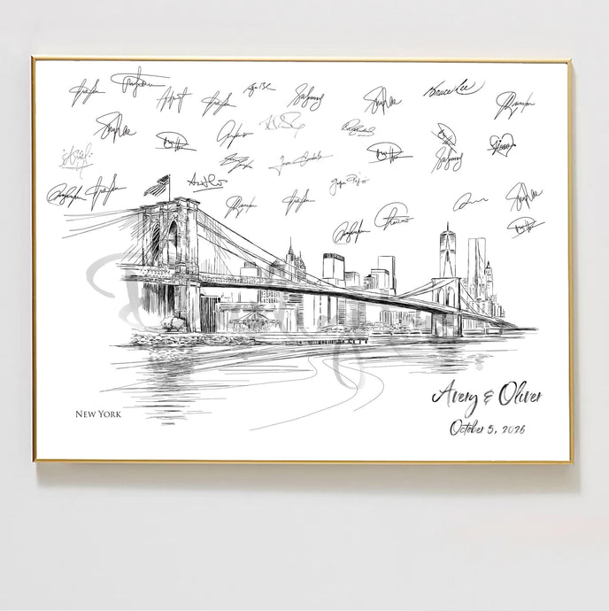 New York Wedding Guest Book, NYC Guestbook Ideas, Unique Guest Book, Guest Book Alternative, Custom Guest Book, Guestbook idea, NY Bridge