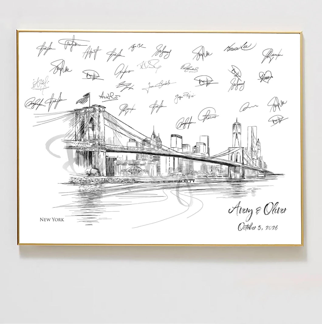 New York Wedding Guest Book, NYC Guestbook Ideas, Unique Guest Book, Guest Book Alternative, Custom Guest Book, Guestbook idea, NY Bridge