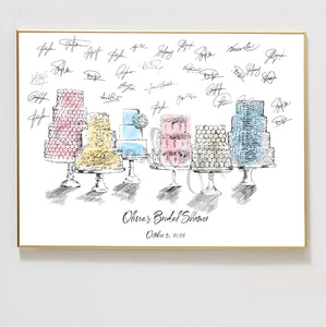 Watercolor Cakes Bridal Shower Guestbook Print, Guest Book, Bridal Shower, Wedding (8 x 10 - 24 x 36)