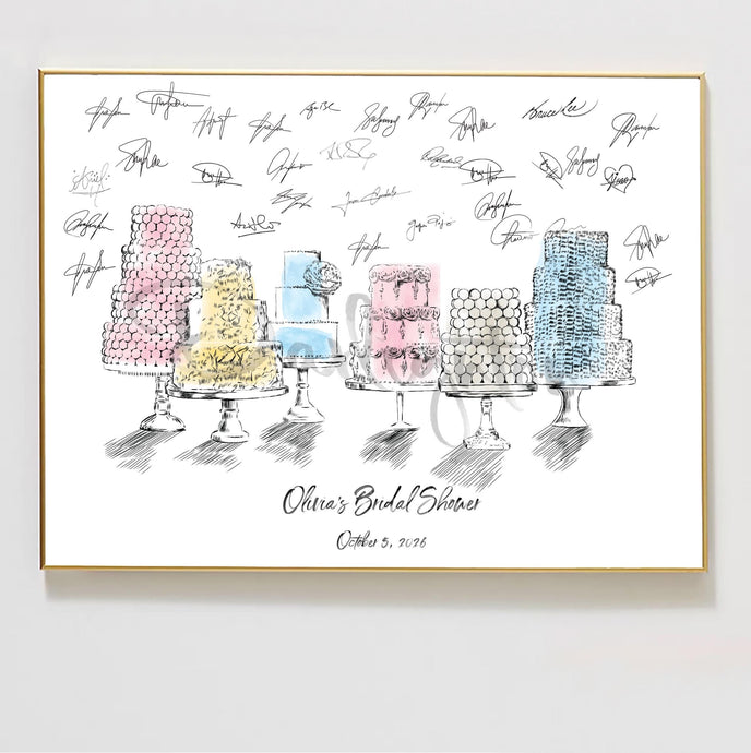 Watercolor Cakes Bridal Shower Guestbook Print, Guest Book, Bridal Shower, Wedding (8 x 10 - 24 x 36)