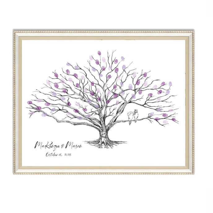 Thumbprint Low Oak Wedding Guest Book Alternative, Love Birds and Heart, Fingerprint Guestbook, Wedding Sign-in Custom Guestbook