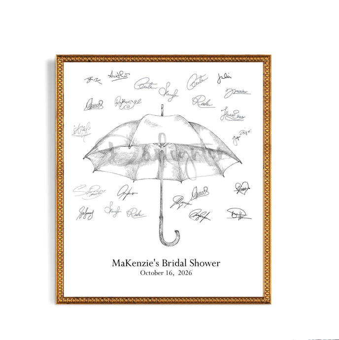 Bridal Shower Umbrella Guest Book Alternative, Hand Drawn, Baby Shower Guestbook, Bridal Party Sign in