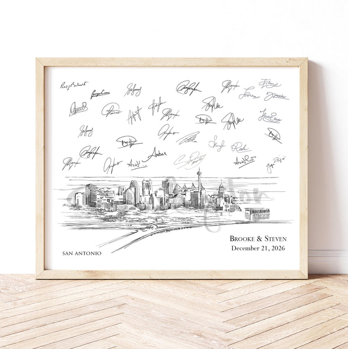 San Antonio Wedding Guestbook Custom Guest Book Alternative, Unique Guestbook Sign-in, Retirement Gift, Skyline Painting