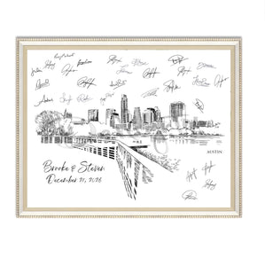 Custom Wedding Guestbook City Skyline Austin Artwork for Wedding Day Keepsake with Signatures Wall Display Home Decor Wedding Sign-In Book