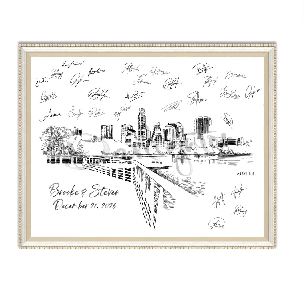 Custom Wedding Guestbook City Skyline Austin Artwork for Wedding Day Keepsake with Signatures Wall Display Home Decor Wedding Sign-In Book
