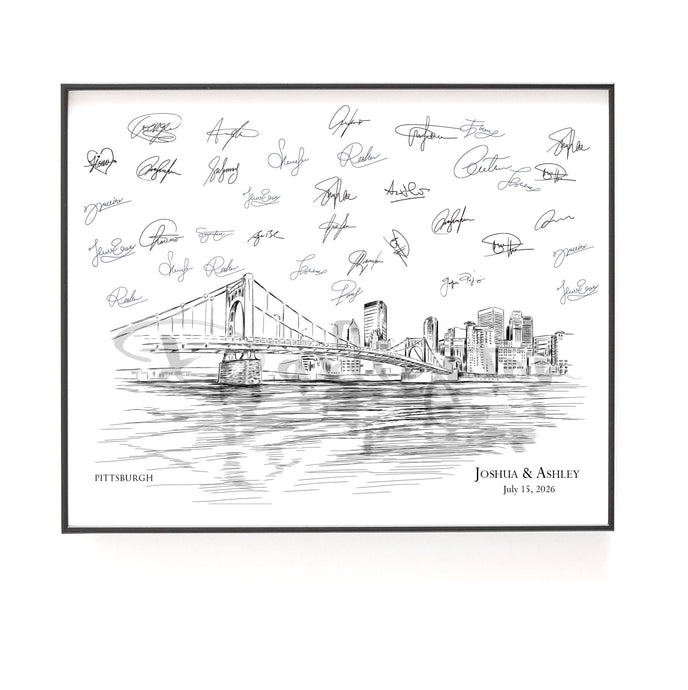 Guest Book Pittsburgh Skyline Guest Book, Wedding Sign-in, Wedding, Custom, Guest Book Alternative, Unique Guestbook, , Guest Book Ideas