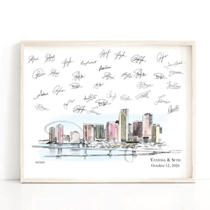 Miami Skyline Wedding Guestbook: Personalized Signature Print