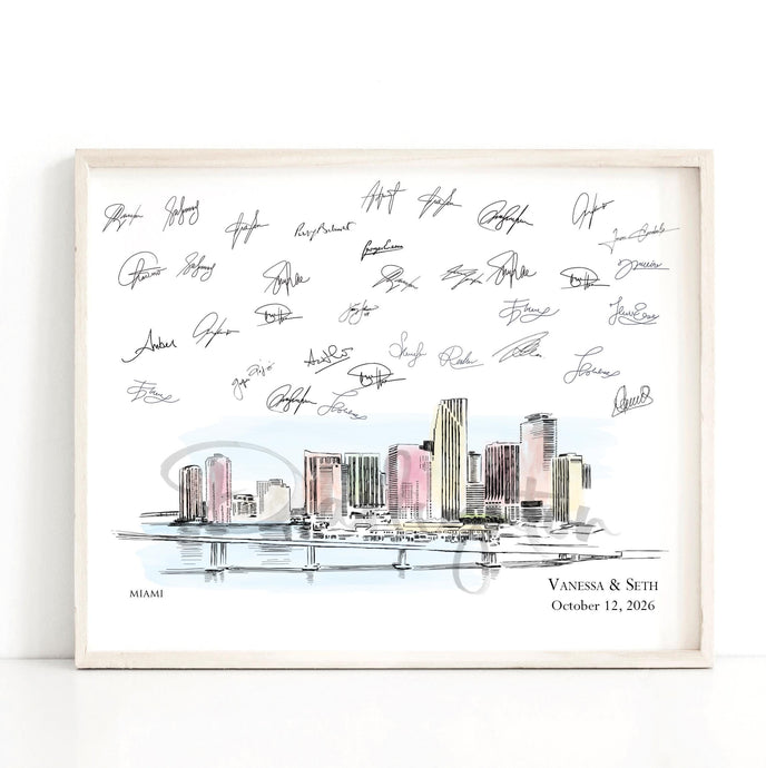 Miami Skyline Wedding Guestbook: Personalized Signature Print