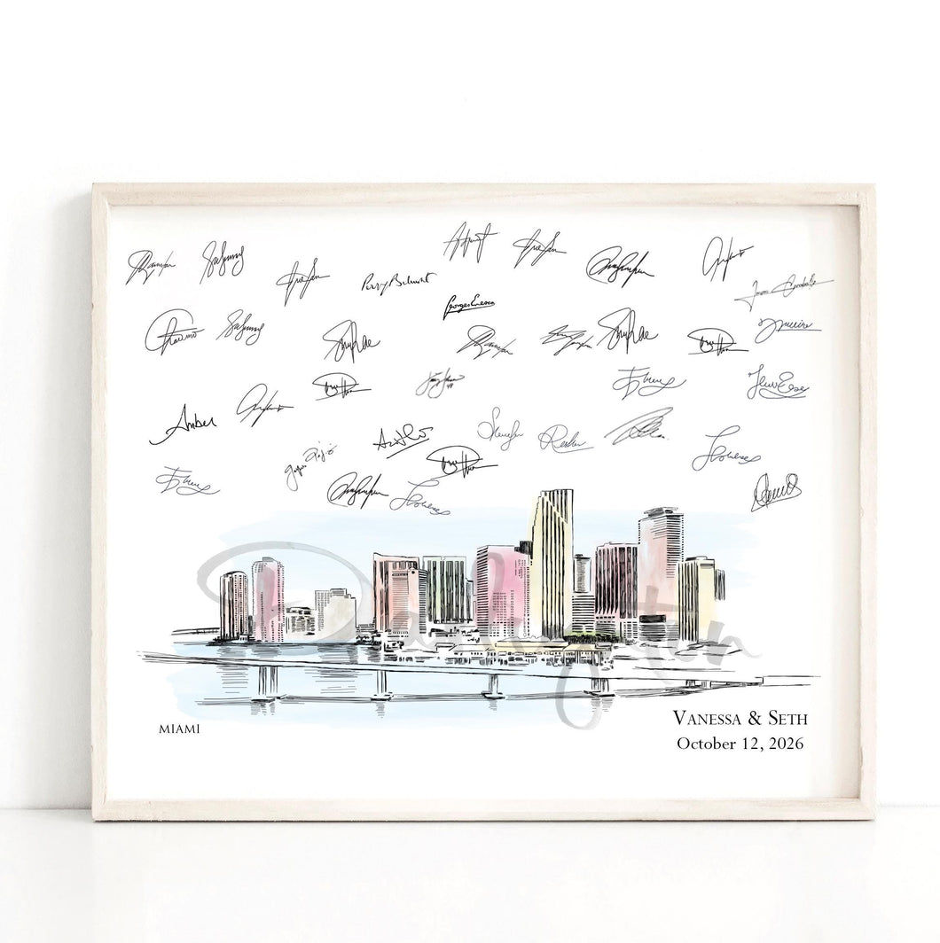 Miami Skyline Wedding Guestbook: Personalized Signature Print