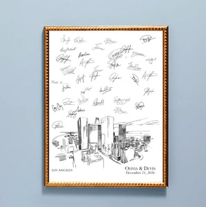 Wedding Guestbook Los Angeles Guest Book LA Wedding Custom Guestbook Alternative Skyline Palm Trees, Retirement Gift
