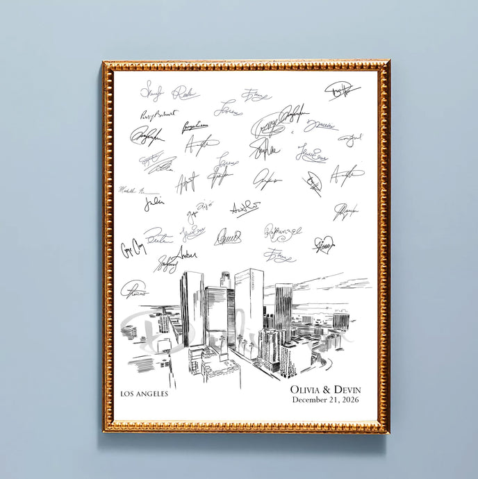 Wedding Guestbook Los Angeles Guest Book LA Wedding Custom Guestbook Alternative Skyline Palm Trees, Retirement Gift