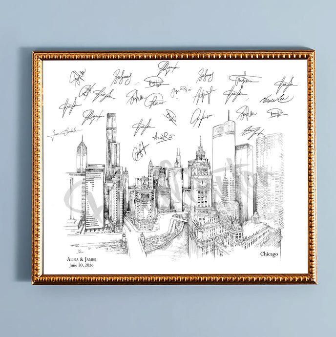 Chicago Wedding Guest Book Alternative: Skyline Signature Print