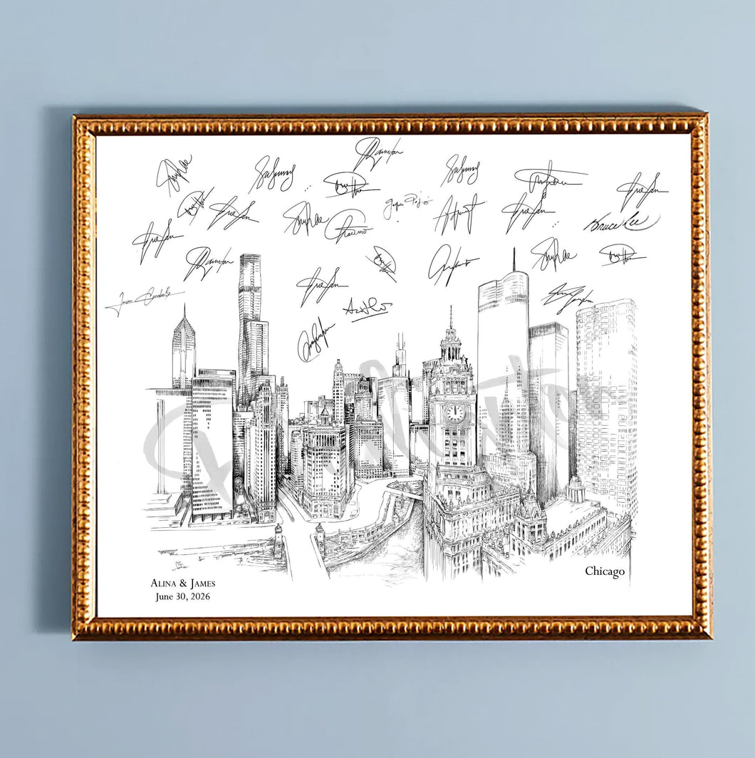 Chicago Wedding Guest Book Alternative: Skyline Signature Print
